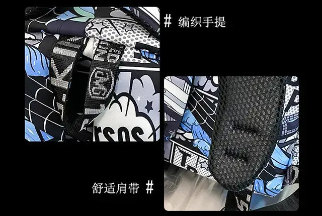 A high-capacity One Piece Luffy Backpack featuring a vibrant graffiti print of Monkey D. Luffy, designed as a durable school bag for middle and high students.