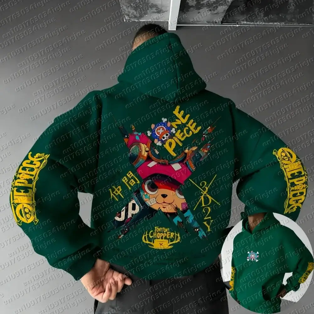 Chopper Hoodie One Piece Parent-Child Matching 100% premium cotton oversized fit long sleeve Tony Tony Chopper anime print unisex kids adults front view