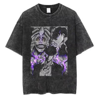 A hot unisex and plus size Solo Leveling Sung Jin-Woo Printed T Shirt in a washed cotton Harajuku style.