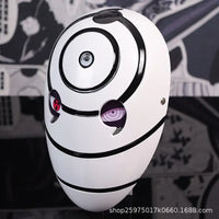 A highly imitative, high-gloss Obito Cosplay Mask featuring the Akatsuki Sharingan design for anime Halloween costumes and conventions.
