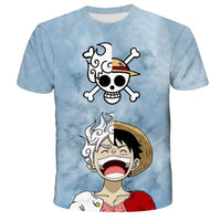 A casual One Piece Luffy T-shirt featuring a cartoon Monkey D. Luffy graphic, designed as a loose, breathable short-sleeve top for men and boys.