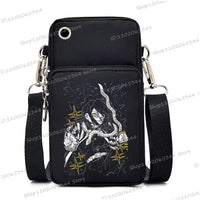 A trendy Demon Slayer Phone Bag featuring anime art of Nezuko Kamado and Mitsuri Kanroji, designed as a Harajuku mini crossbody purse for women and men.