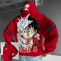 A streetwear One Piece Luffy Gear 5 Nika Anime Hoodie, a casual pullover for men and women's autumn and winter cosplay.