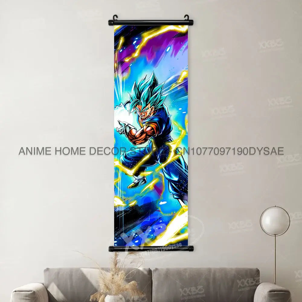 High-definition Dragon Ball Posters hanging scroll wall art featuring Son Goku, Vegeta, and Frieza printed on canvas for home decor.