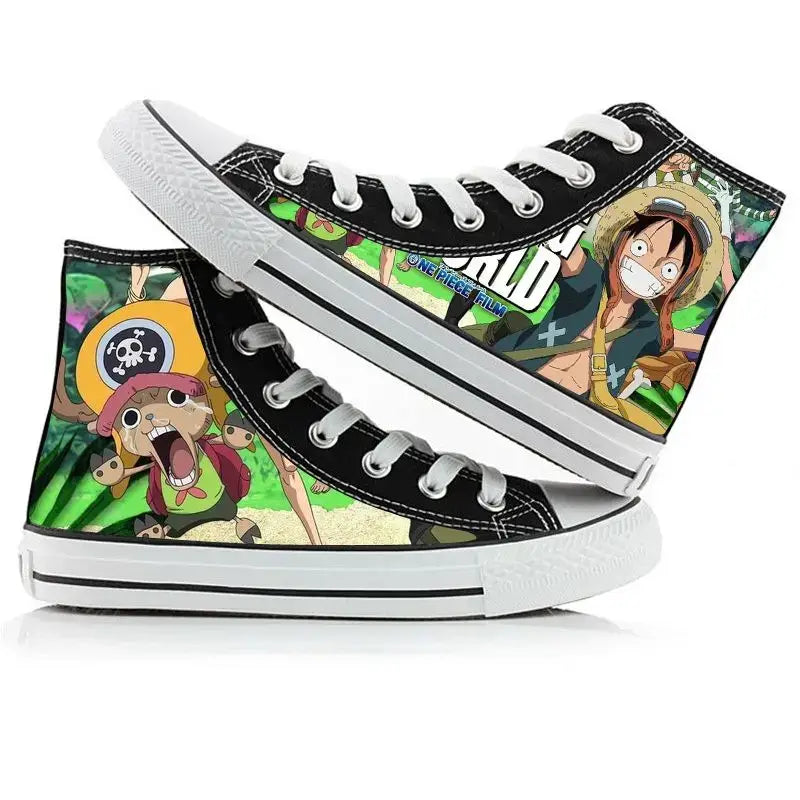 One Piece Anime Canvas Shoes Luffy Zoro hand-painted high top sneakers boys girls casual