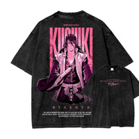 Ichigo Kurosaki Hollow Mask Washed T-Shirt close-up showing vintage-washed cotton and printed design
