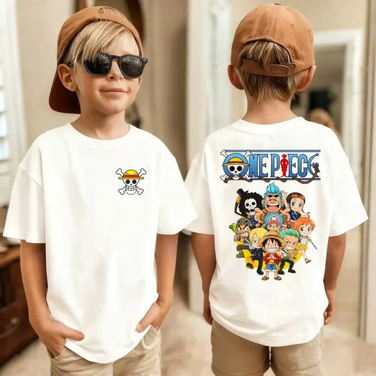 One Piece Kids T-Shirt Anime Luffy Zoro Chopper short sleeve cotton summer tee boys girls ages 7-13