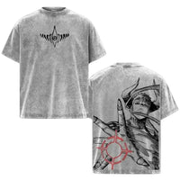 Jujutsu Kaisen Cross Graphic Oversized T-Shirt featuring unique front and back designs in a washed finish.