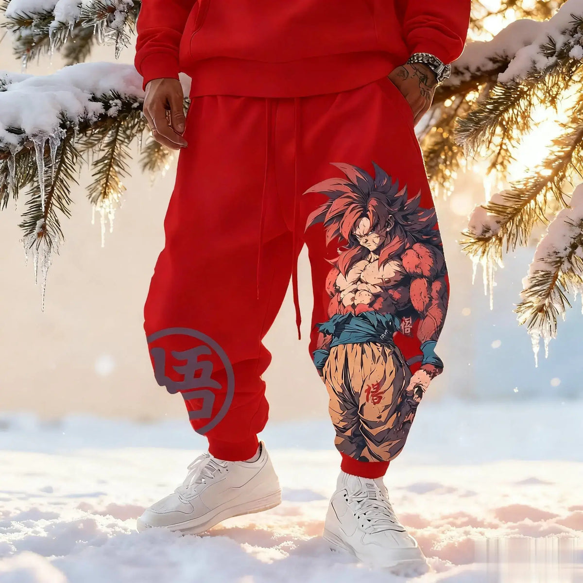 Trendy Broly Anime Pants featuring a Legendary Super Saiyan graphic print, designed as casual Y2K streetwear joggers for men.