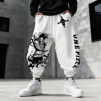 Men's loose One Piece Luffy Sweatpants featuring Y2K anime graphic prints, designed as autumn and winter hip hop trousers for gym and casual wear.