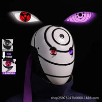 A highly imitative, high-gloss Obito Cosplay Mask featuring the Akatsuki Sharingan design for anime Halloween costumes and conventions.