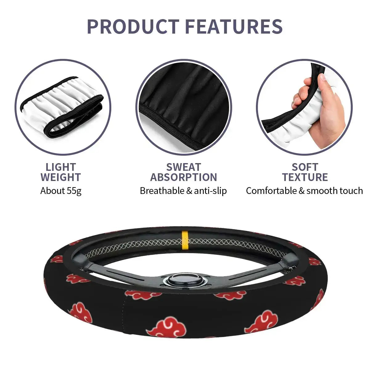 Naruto Akatsuki Anime Steering Wheel Cover fitted 38cm car wheel anime automobile decoration