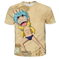 A 3D printed One Piece Luffy T-Shirt featuring a dynamic cartoon cosplay graphic of Monkey D. Luffy for boys' summer fashion.