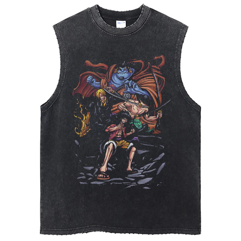 One Piece Vintage Washed Graphic Tank Top | Cotton Streetwear