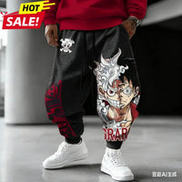 Unisex Luffy Gear 5 Pants made of thick winter cotton, featuring Sun God Nika anime graphics and cuffed ankles for Harajuku streetwear style.