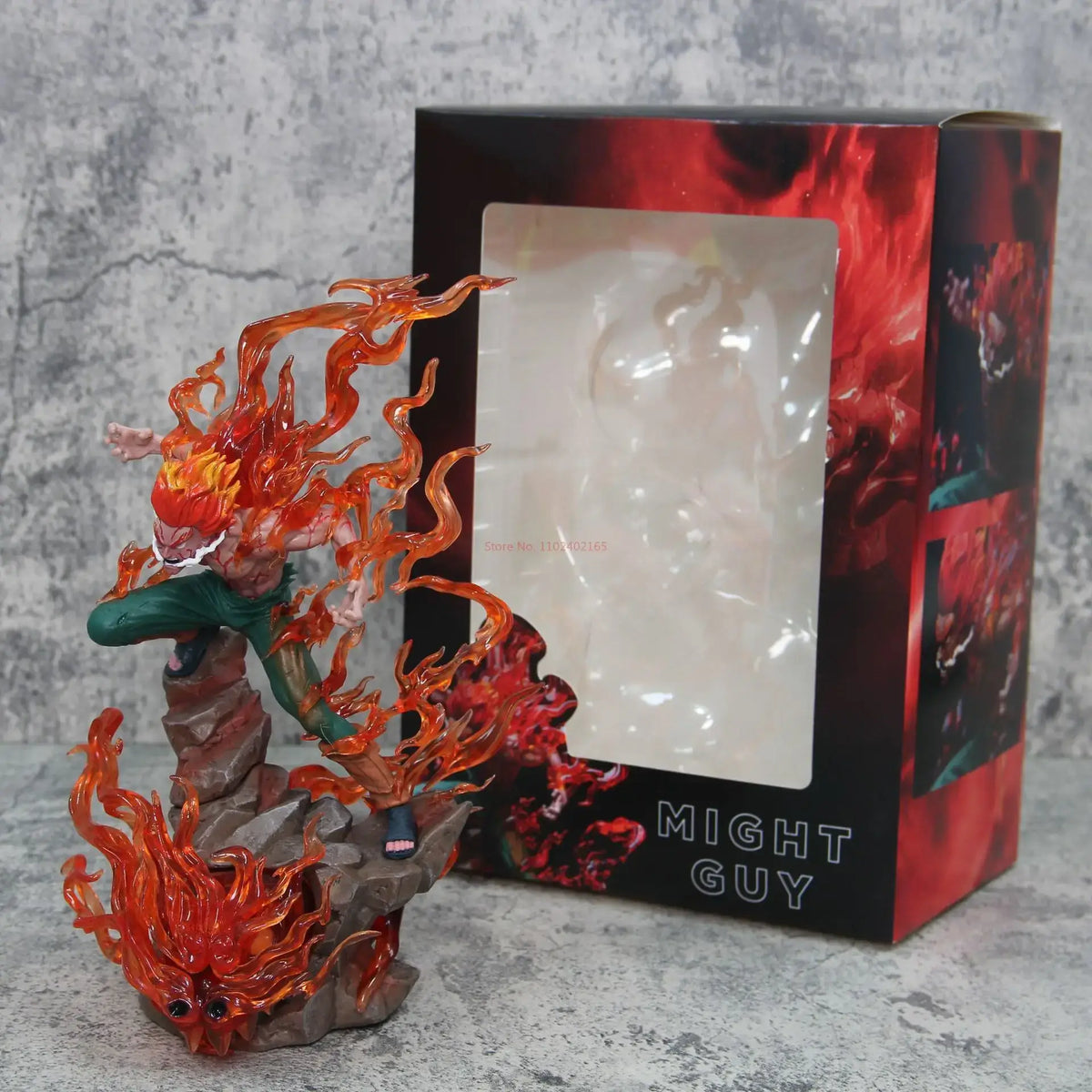 A premium Might Guy Luminous Figure showing the Night Guy Eight Inner Gates attack, glowing vibrantly on a gaming desktop.