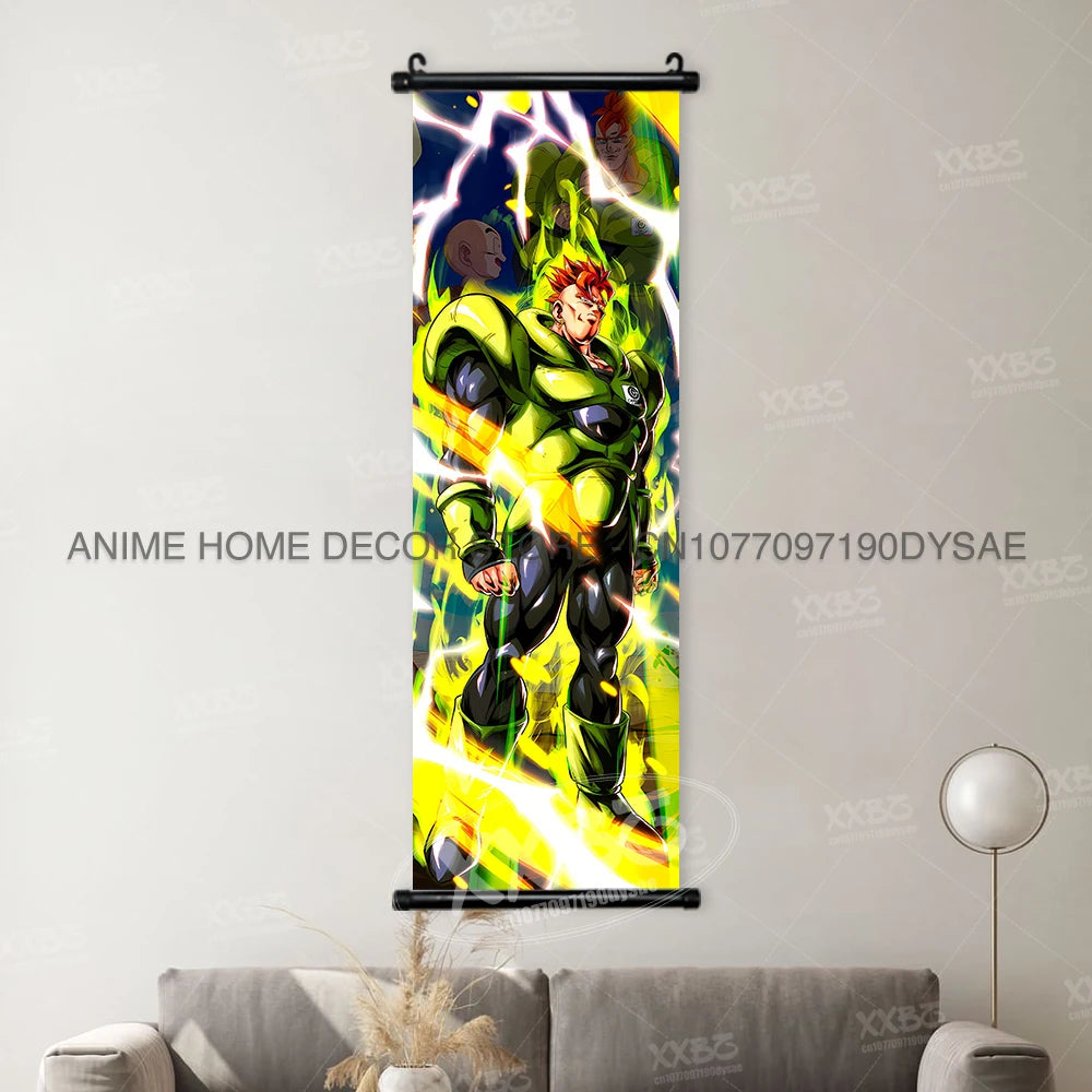 High-quality Dragon Ball Posters wall art scroll featuring Anime figures Goku, Vegeta, and Frieza for home decoration.