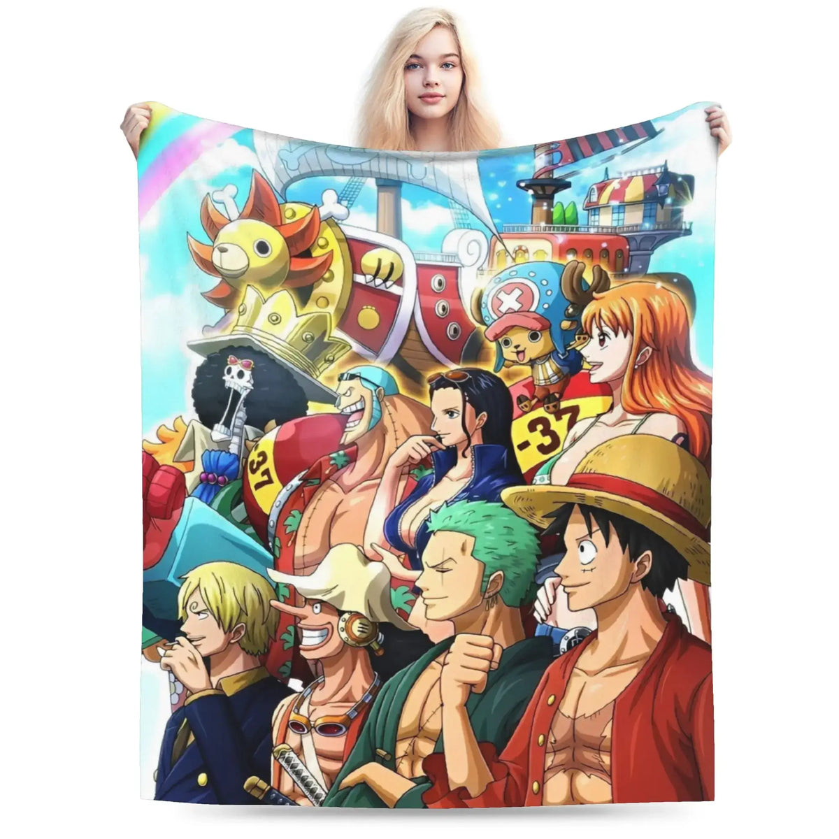 Stay warm with this One Piece Luffy Blanket! 🏴‍☠️ Premium knitted fleece throw for beds and sofas. Soft anime home decor. Shop the trend now!