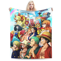 Stay warm with this One Piece Luffy Blanket! 🏴‍☠️ Premium knitted fleece throw for beds and sofas. Soft anime home decor. Shop the trend now!