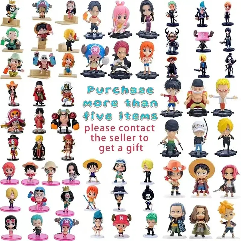 A colorful One Piece Mystery Box packaging containing a random anime action figure surprise, featuring silhouettes of Luffy and Zoro.