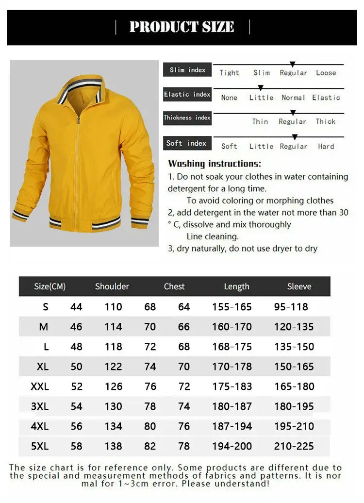 Attack on Titan Baseball Jacket Y2K Harajuku Street Style size chart showing measurements from S to 5XL.