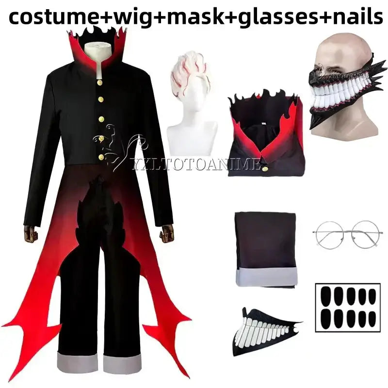 Dandadan Okarun Cosplay Costume Wig Suit Ken Takakura black collar uniform curly hair Halloween
