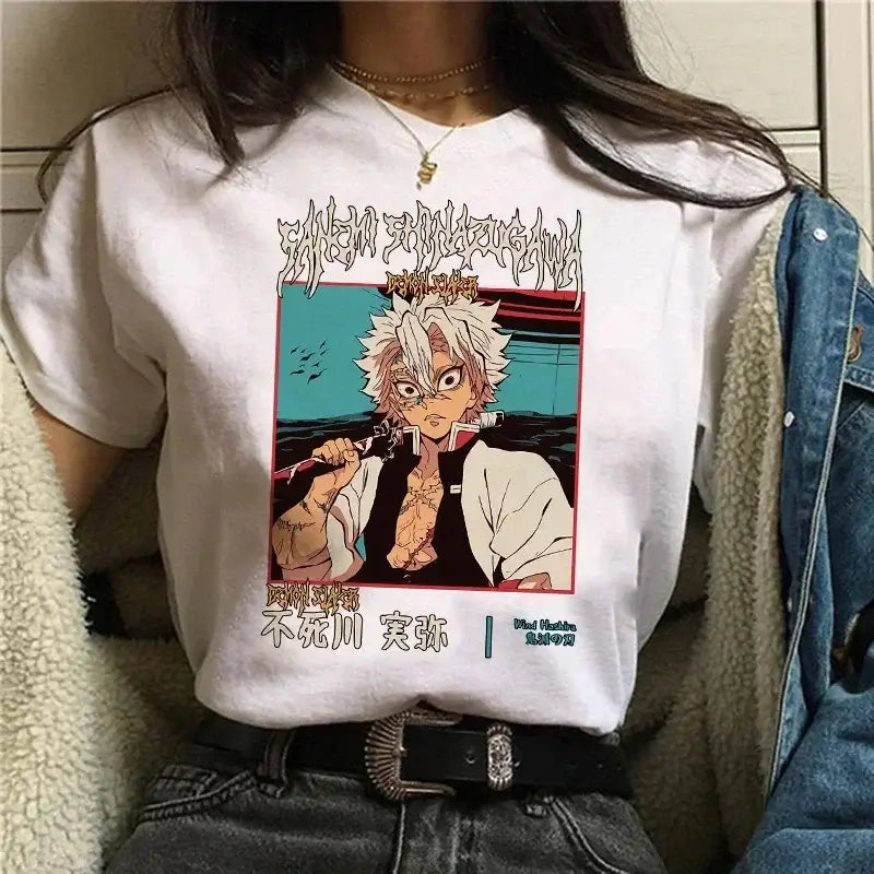 A Demon Slayer T Shirt for Women, a female Kimetsu No Yaiba graphic tee with a Nezuko and Tanjirou Kamado print.