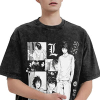L Lawliet T-Shirt Death Note oversized anime streetwear tee styled with a loose drop-shoulder silhouette