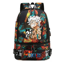 One Piece Anime Polyester School Travel Backpack featuring vibrant artwork and stylish design for teens.