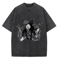 A high-quality cotton men's Dandadan Okarun T-shirt with a Japanese anime cartoon print and aesthetic fashion design.