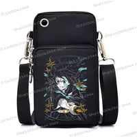 A trendy Demon Slayer Phone Bag featuring anime art of Nezuko Kamado and Mitsuri Kanroji, designed as a Harajuku mini crossbody purse for women and men.
