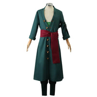 Roronoa Zoro Cosplay Costume including outfit, head scarf, and earrings available in adult sizes.