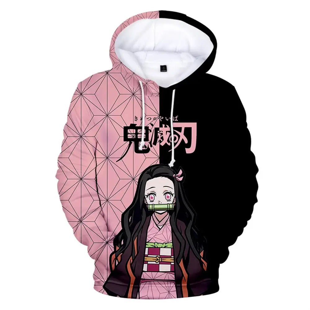 A trendy 3D Anime Hoodie featuring a funny graphic print, designed as an oversized hip-hop pullover for men and women.