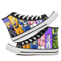 A pair of hot Dragon Ball Goku Canvas Shoes, anime fashion sneakers with a graffiti design for men, women, teenagers, and students.