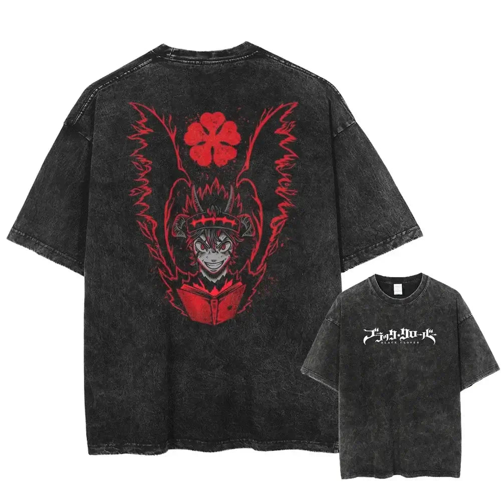 Asta Black Clover Manga Streetwear T-Shirt featuring a graphic design on a washed cotton oversized tee.