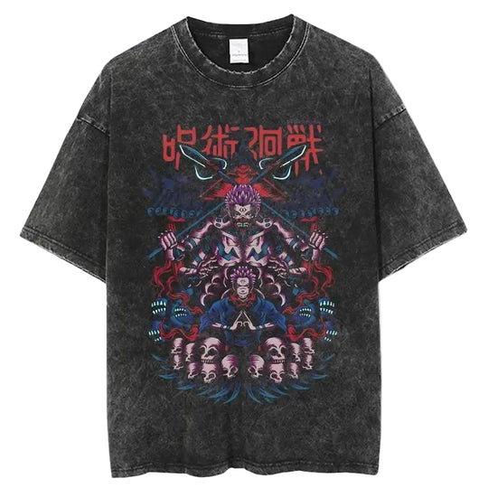 Jujutsu Kaisen Vintage Washed Cotton T-Shirt featuring bold graphic design and relaxed fit for anime fans.