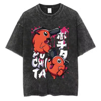 A unisex Chainsaw Man Vintage T-shirt in washed cotton with a Harajuku oversized streetwear fit.