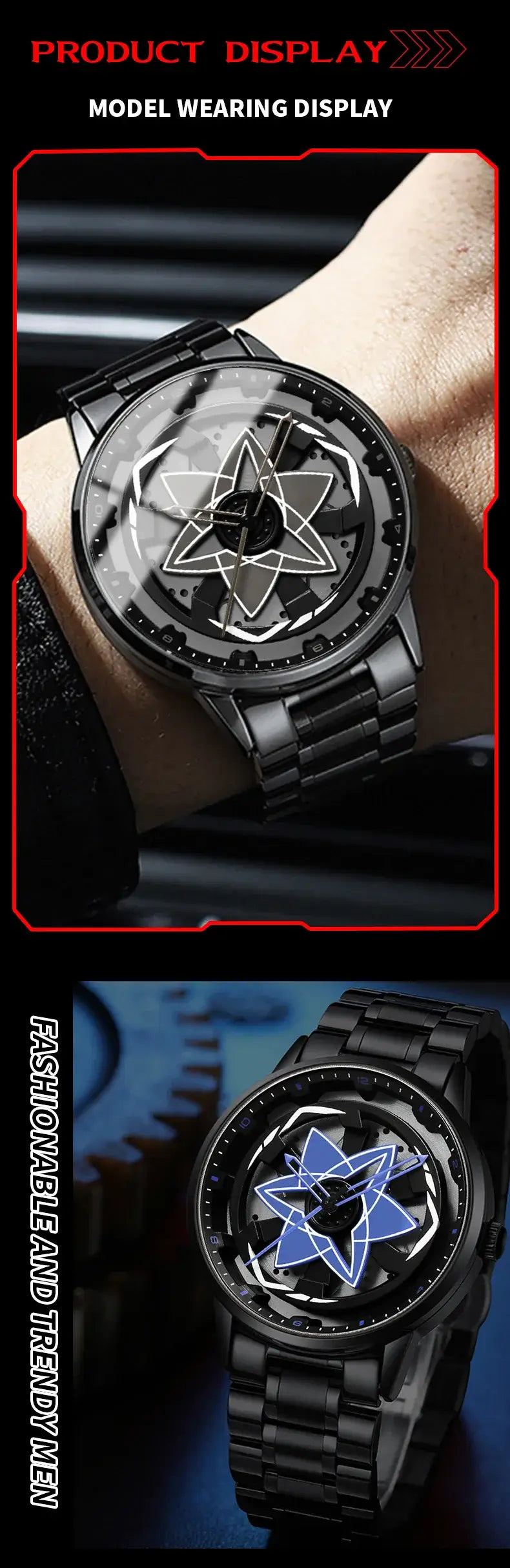 VA VA VOOM Racing Series Watch creative spinning dial stainless steel waterproof sports quartz watch for men