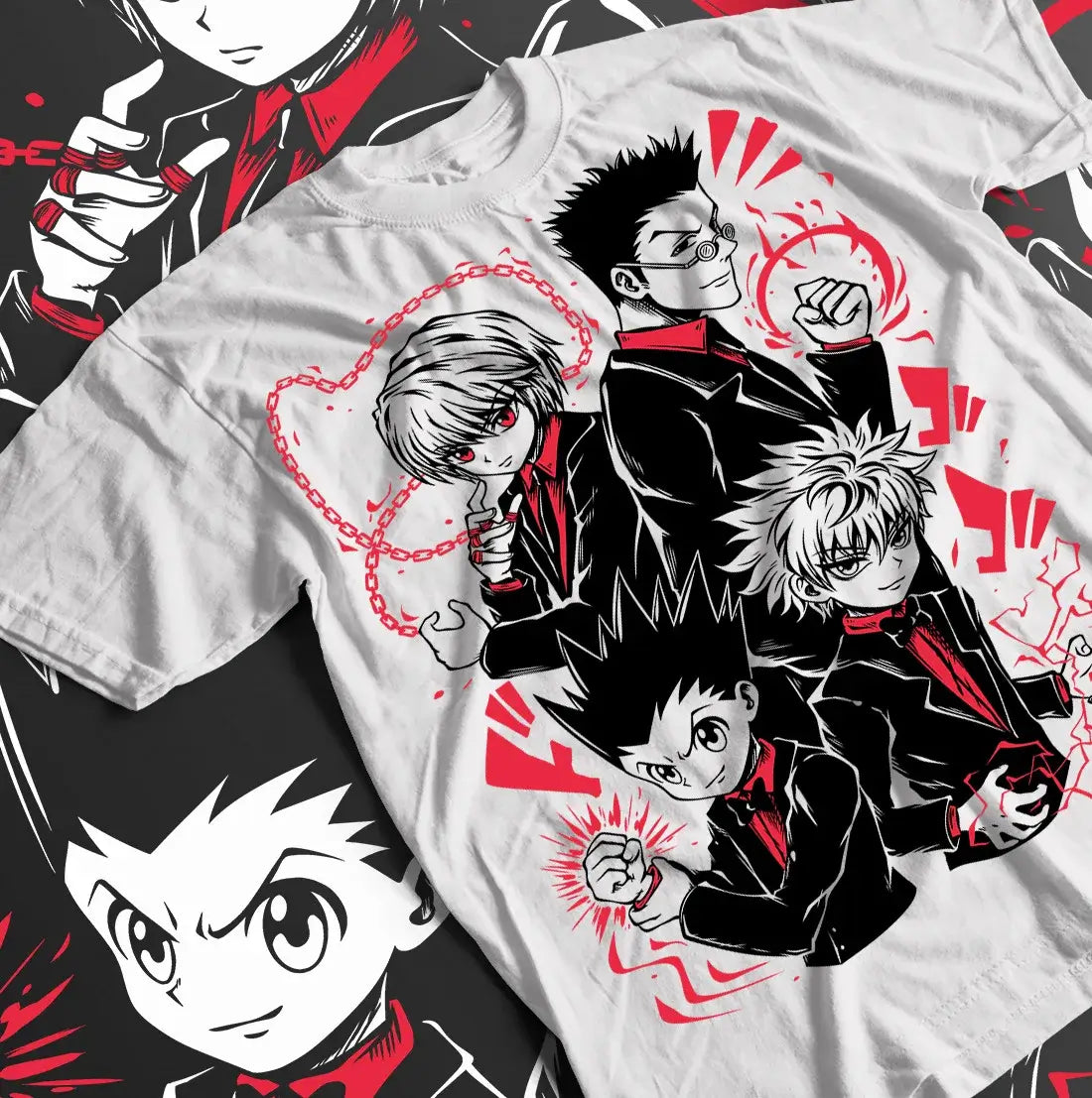 A premium unisex Hunter x Hunter T-Shirt featuring a dynamic manga graphic of Gon Freecss and Killua Zoldyck for anime fans.