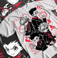A premium unisex Hunter x Hunter T-Shirt featuring a dynamic manga graphic of Gon Freecss and Killua Zoldyck for anime fans.