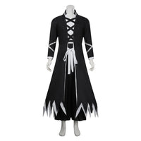 Kurosaki Ichigo Cosplay Costume complete display featuring overcoat, inner vest, pants, and white waist belt.