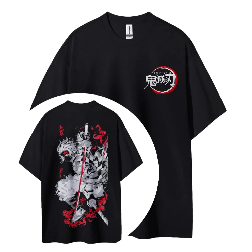 Close-up of Demon Slayer Kimetsu no Yaiba Anime T-Shirt graphic print cotton fabric detail