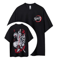 Close-up of Demon Slayer Kimetsu no Yaiba Anime T-Shirt graphic print cotton fabric detail