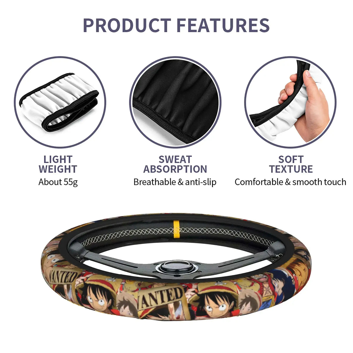 One Piece Luffy Anime Steering Wheel Cover fitted car wheel 37-38cm anime decoration accessory