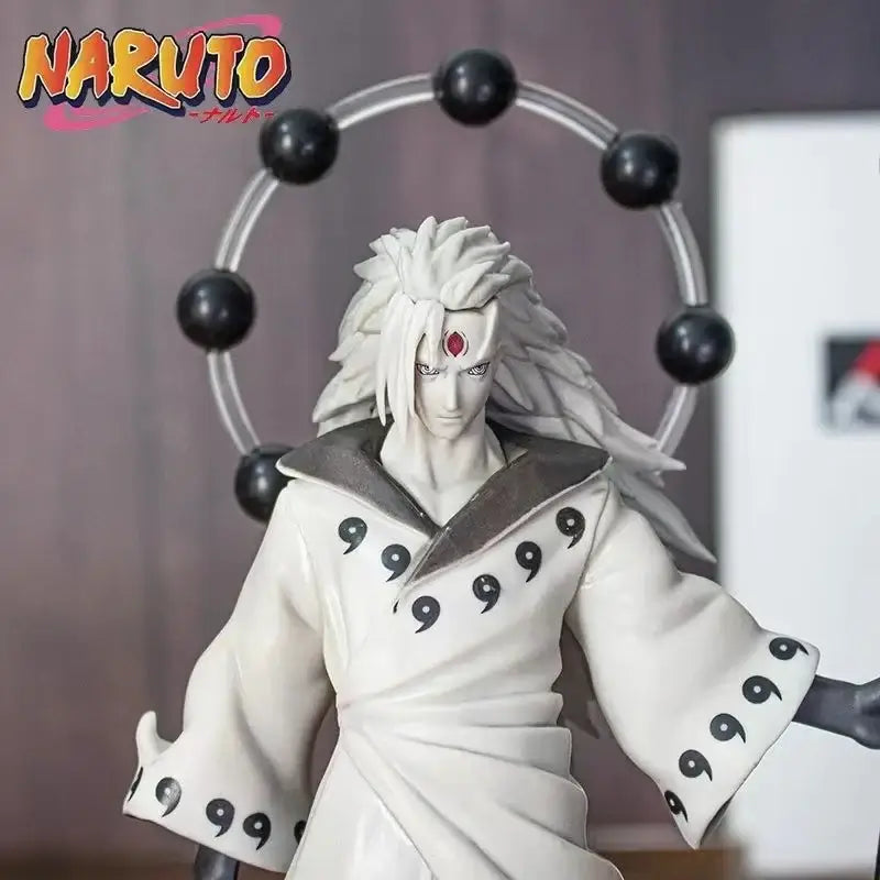 A highly detailed 28cm Uchiha Madara Figure made of premium PVC, showcasing the legendary Naruto anime character in a dynamic battle stance.