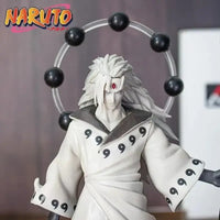 A highly detailed 28cm Uchiha Madara Figure made of premium PVC, showcasing the legendary Naruto anime character in a dynamic battle stance.