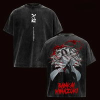 Unohana Retsu T-Shirt Bleach vintage washed cotton anime tee with oversized Harajuku fit O-neck collar and short sleeves front view