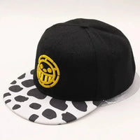 A soft Tony Tony Chopper Hat made of plush cotton featuring 3D antlers, alongside a spotted Trafalgar Law cap for anime cosplay.