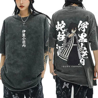 A vintage washed Demon Slayer Serpent Hashira Iguro Obanai T Shirt in a casual, oversized style for men and women.
