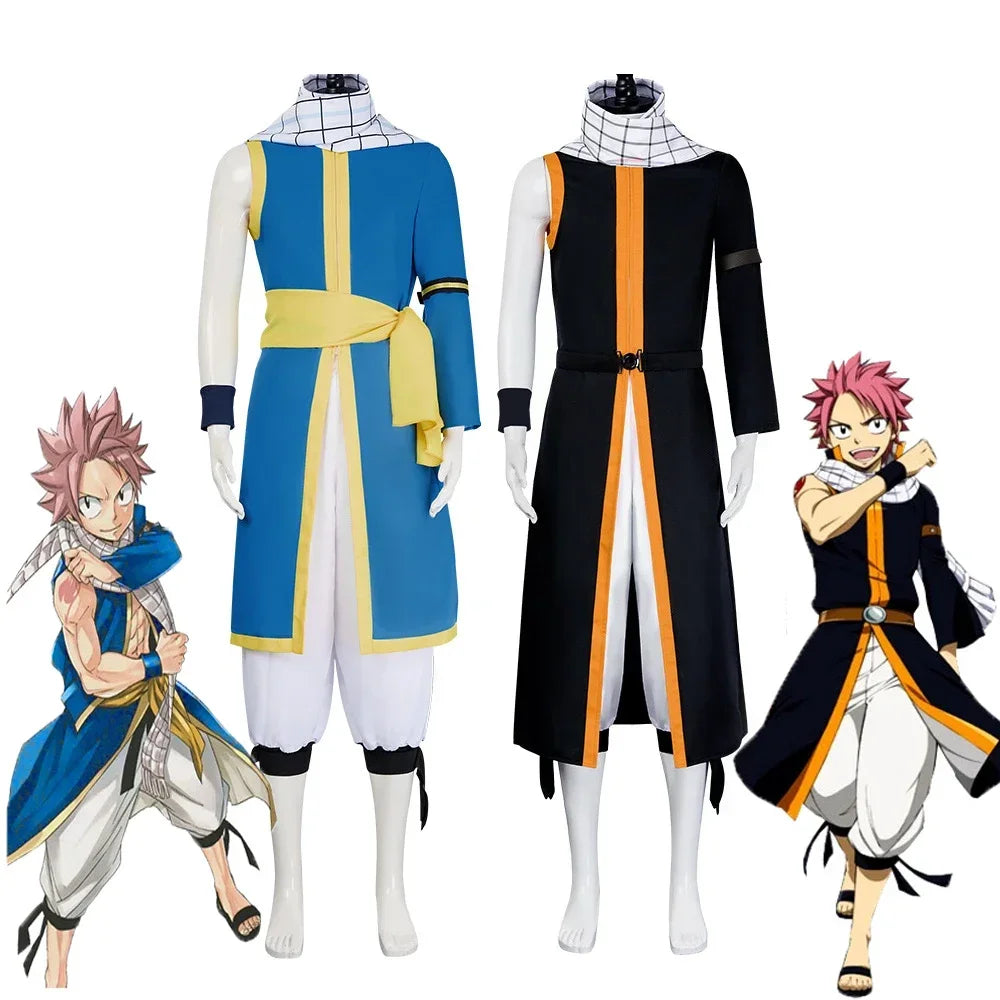 Natsu Dragneel Fairy Tail Cosplay Costume Blue Black Seven Years Later uniform Halloween men